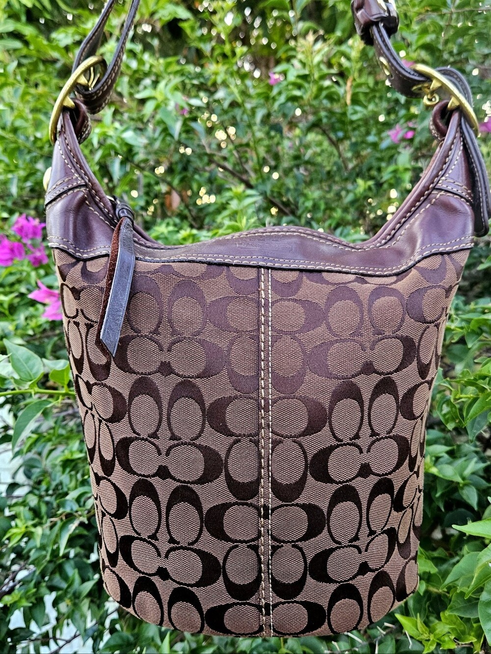 Coach Y2K Bleecker 11437 Signature Chocolate Brown Duffle Bucket Shoulder Bag